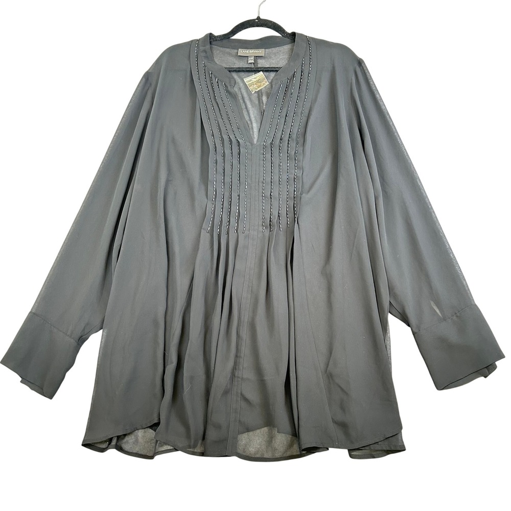 Lane Bryant Womens Black Tunic Sheer Witchy Beaded Whimsigoth Plus V-Neck 26 28